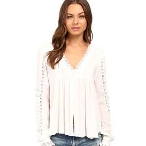 Free People Meet Me Half Way Peasant Boho Top Ivory Size Small